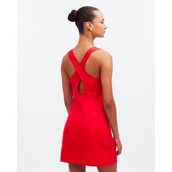 NWOT Madewell Cross-Back A-Line Mini Dress in Linen Red Size 12 - Picture 2 of 8